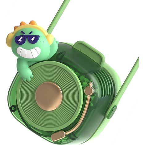Ventilateur de cou sans pales, rechargeable par USB, 3 vitesses réglables, portable et à suspendre, pour l'extérieur (vert).