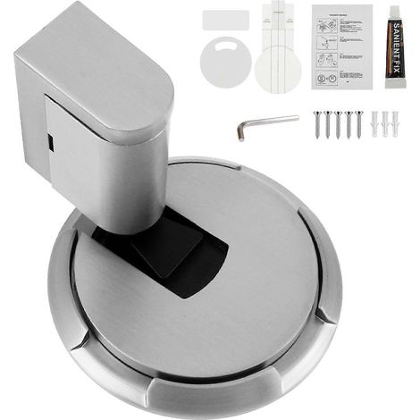 Butée de porte réglable sans perçage, fixation au sol, support de porte coupe-vent en alliage de zinc, argent (1/5)