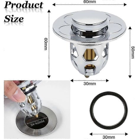 Bonde de lavabo universelle à clapet, bonde de lavabo à clapet avec filtre anti-obstruction, filtre anti-bouchage, bouchon de lavabo pour évier de cuisine, filtre à cheveux (1/4)