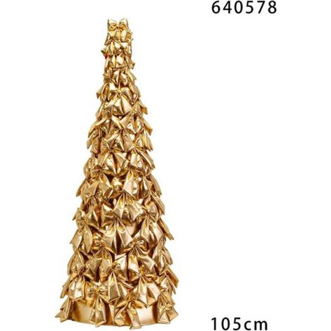 TRADE SHOP - Albero Di Natale Di Fiocchi Decorativo 105cm Ornamento Natalizio Da Appoggio Autoportante - Oro (1/2)