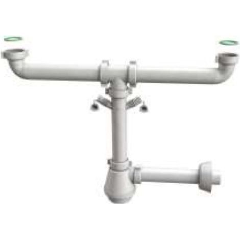 SIFONE SCARICO 2 VIE SENZA PILETTA PER LAVELLO IN ACCIAIO INOX DOPPIO ATTACCO LAVASTOVIGLIE/LAVATRIC - 11/2 X ø40X230 MM - BON