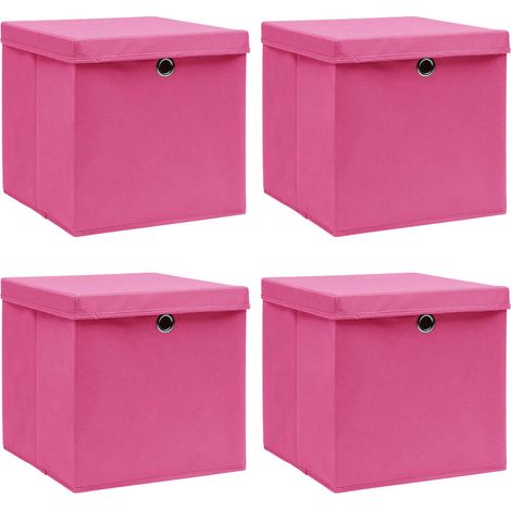 vidaXL Cajas de almacenaje con tapas 4 uds tela rosa 32x32x32 cm (1/4)