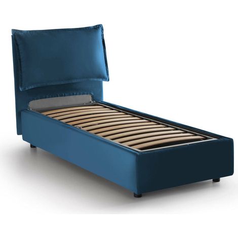 Talamo Italia - Letto singolo Aigor, Letto contenitore con rivestimento in tessuto, 100% Made in Italy, Apertura frontale, adatto per materasso Cm 90x190, Blu