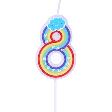Regenbogen-Geburtstagskerze mit der Zahl „8“ (1/2)