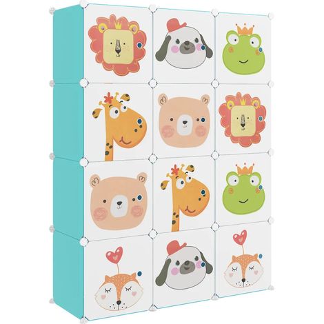 Mobile contenitore per bambini 110 x 36,5 x 143,5 cm 12 cubi motivi colorati design moderno PP verde 020047049
