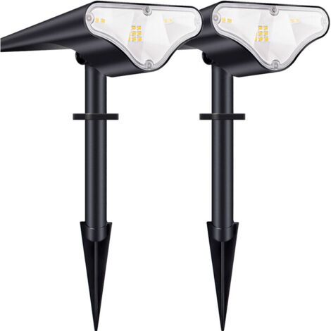 Projecteur solaire extérieur, étanche IP66, LED solaire, 650 lm, lumière chaude réglable, idéal pour jardin, cour, allée, chemin, lot de 2 (1/5)