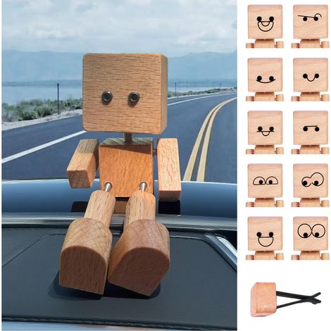 Shaking Wooden Man Figurine, Figurine D'Homme En Bois Tremblant IntéRessant 8x5 Cm , Car Dashboard Decoration Figurines D'Homme En Bois Qui Secoue Les Pieds,Pour Ornements DéCoratifs Voitures (A) (1/5)