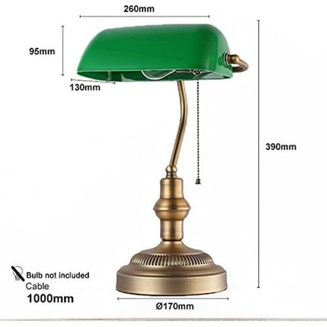 Lampe de Table et de Bureau Style Banquier Vintage Rétro avec Abat-jour Verre Vert et Laiton pour Ampoule E27 LED Salon Tête de lit Banquier Américain [Classe énergétique A] NPTERBL (1/4)