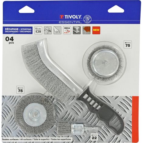 Tivoly • Set 4 pezzi: 3 spazzole per trapano + 1 spazzola manuale ergo (1/3)