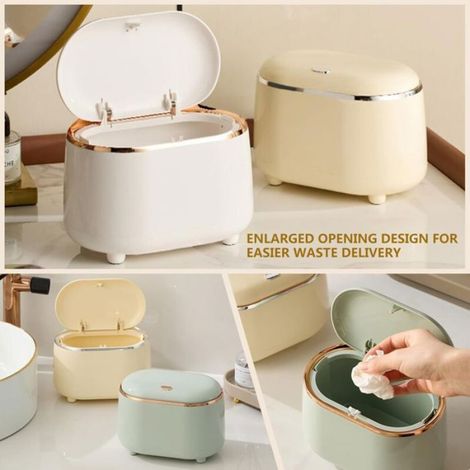 Poubelle de Table avec Couvercle, 2L Mini Poubelle de Bureau en ABS, pour Salon, Salle à Manger, Chambre à Coucher, Salle de Bain (1/4)