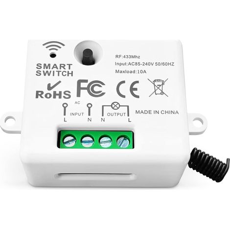 Kit interrupteur sans fil va et vient mini émetteur Radio Sans Fil 433 MHz interupteur sans fil 150 Mètres Plage De Contrôle 2200 Watt Commutateur sans fil Mobile (1 Récepteur) (1/5)