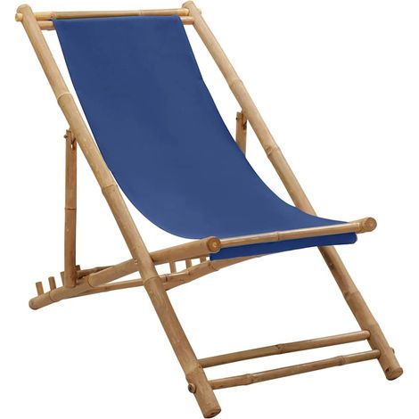 Silla de playa de bambú y lona azul marino vidaXL