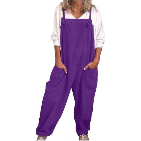 Salopette femme décontractée large, combinaison sport décontractée en coton et lin, tenue décontractée ample pour le travail, salopette unisexe confortable (1/2)