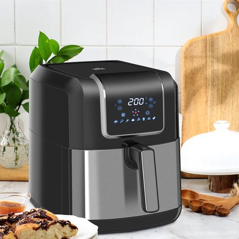 Friteuse sans huile 36,5x29x33,8 cm Noir 6,5L 1700W à air chaud avec 8 programmes, écran tactile LED, minuterie réglable de température et