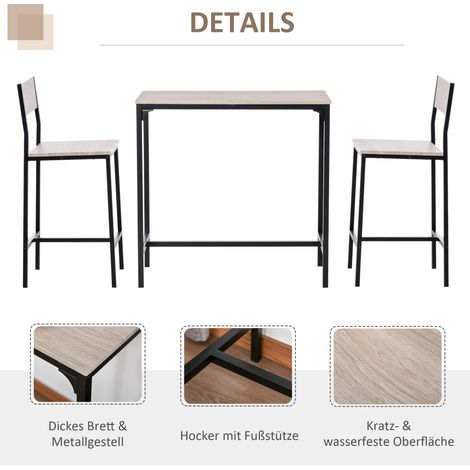Ensemble bar HOMCOM, table haute avec 2 tabourets de bar, table repas avec 2 chaises à dossier, table de cuisine pour salle à manger, cuisine, bois naturel (1/4)