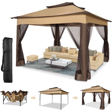 Barnum 3x3m tonnelle pliante imperméable avec moustiquaire – Protection UV UPF 50+ – Installation facile – Sac de transport inclus (1/5)