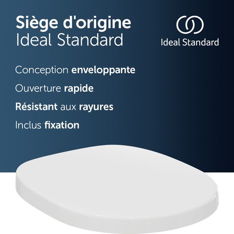 Ideal Standard Connect Abattant WC Forme Arrondie en Duroplast Robuste, Jeu de Charnières Inclus pour Montage Facile, 365x430x50 mm - Blanc