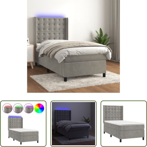 vidaXL LED-Streifen - Boxspringbett mit Matratze & LED Hellgrau 100x200 cm Samt (1/5)