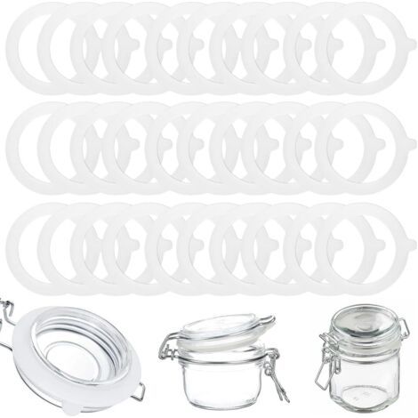 30 Pièces Joints de Bocal en Silicone Universelle, 70 mm x 94 mm Interchangeables Joint Bocaux, Réutilisable, pour Couvercle de Bocaux en Verre, Pot à Bonbons, Conserver Les Aliments (Blanc)