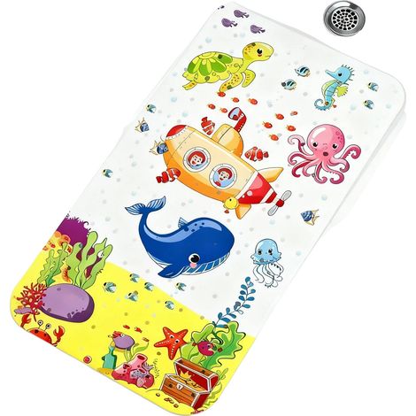 Tappetino da doccia antiscivolo, lavabile in lavatrice, 38x70 cm, tema sottomarino (1/2)