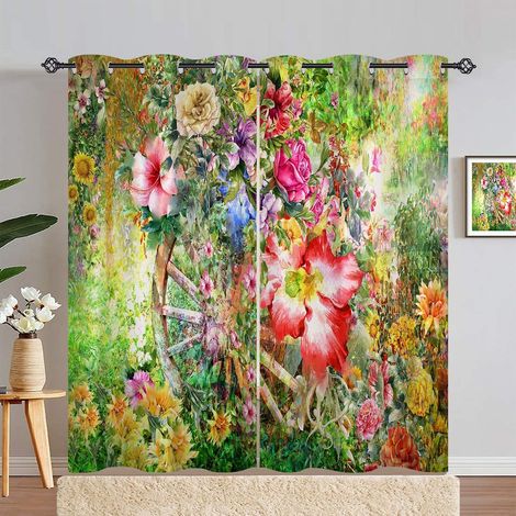 Rideau Occultant Aquarelle Plante Fleur Feuille Rideau Thermique Isolant Tenture Opaque à Oeillets Draperies Intérieurs pour Maison Chambre Salon 2 Panneaux L 140 x H 280 cm - 140L X 280H cm (2 Pannea (1/5)