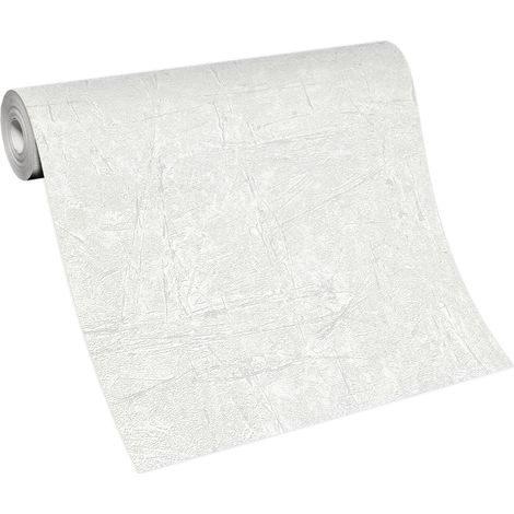 BRICOFLOR Papier Peint effet béton blanc Papier Peint imitation béton blanc Tapisserie intissée blanche pour chambre, salon & plus (1/5)