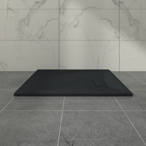 Aquariss SMC Slate Effect Shower Enclosure Tray 1000x900mm Rectangular Wetroom Shower Base Black
