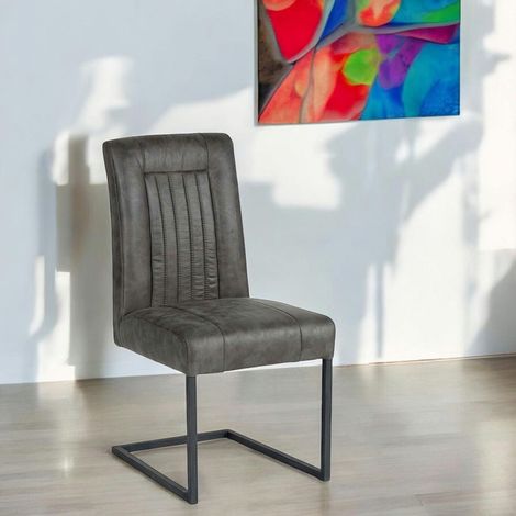 Chaise en tissu microfibres gris et pieds métal noir (1/4)