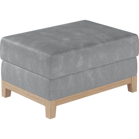 Pouf velours gris et pieds en bois de hêtre Saline 100cm