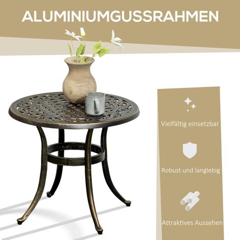 Table d'appoint jardin résistante aux intempéries, table de jardin avec cadre en aluminium moulé, ronde, charge max 60 kg, Ø60 x H52,5 cm (1/4)