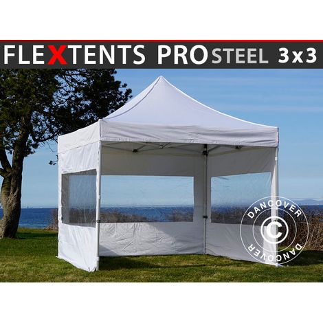 Pop up gazebo FleXtents PRO Steel 3x3 m White, incl. 4 sidewalls