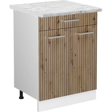Mobiletto base per cucina R-Line, Rovere artigianale, 60 cm con cassetto, PL Marmo, Vicco