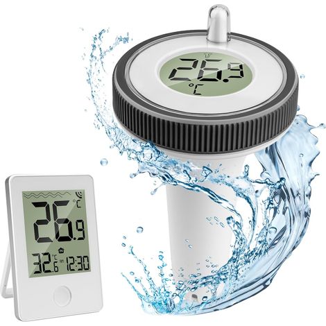 Thermomètre de Piscine Sans Fil, Thermomètre Flottant Sans Fil pour Piscine Numérique Thermomètre de Piscine étanche IP67, Thermomètre d'eau Intérieur Extérieur pour Aquariums, Baignoires, étangs (1/5)