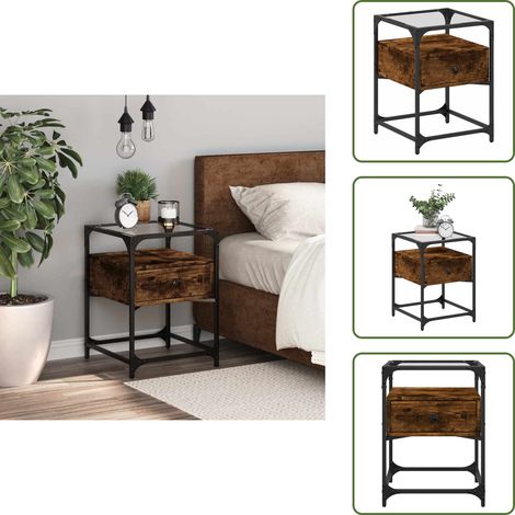 Mesita de noche para dormitorio - vidaXL Mesita de noche madera de ingeniería roble ahumado 40x40x55 cm - Mesita de noche con estante