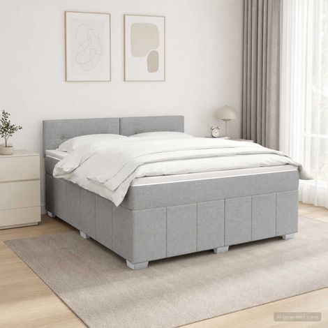 vidaXL Lit boxspring LED avec matelas Gris clair 180 x 200 cm Tissu (1/5)