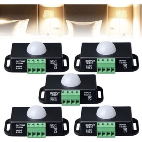 Lot de 5 capteurs infrarouges PIR DC 12 V-24 V avec détecteur de mouvement, interrupteur à détecteur de mouvement infrarouge, détecteur de mouvement LED, détecteur de mouvement infrarouge (1/4)