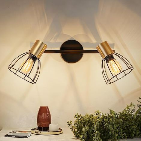 GBLY Wandleuchte Innen Vintage Schwarz Metall 2 Flammig E14 350° Schwenkbar Ohne Leuchtmittel Für Flur Treppen Wohnzimmer Schlafzimmer