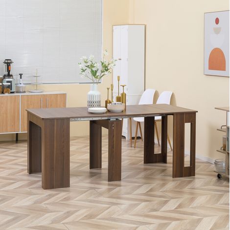 Mesa de comedor extensible (180x85x75 cm), diseño moderno, plegable, con ruedas, tablero de aglomerado marrón (1/5)