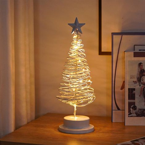 Arbre De Noël Lumineux - Lampe De Bureau En Forme D'Arbre De Noël Avec 30 LED - Alimenté Par Piles - Pour Chambre Ou Escalier - 12 X 12 X 33 Cm (1/5)