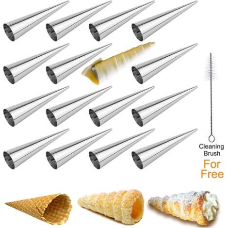 Sollbry 16 Pièces Moule pour Croissants, Moules à Cornets en Acier Inoxydable, Crème Conique Spirale, pour Croissants, Pâte Feuilletée, Crème Glacée (127 mm x 36 mm) (1/5)
