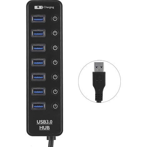 7-Port USB 3.0 Hub mit Schalter, 2A Smart-Schnellladefunktion, PC-Dockingstation, Computerzubehör (1/5)