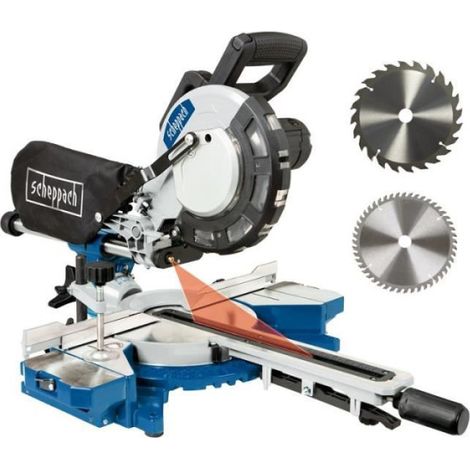 Scheppach – Scie à onglet radiale 216mm – Double guidage – Pour bois dur et tendre – Coupe précise en biais et transversale - HM216 (1/2)