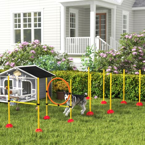 Kit d'agilité pour chiens, ensemble de 3 pièces à remplir pour l'entraînement canin, comprenant un parcours d'obstacles à emboîter avec poteaux de slalom.