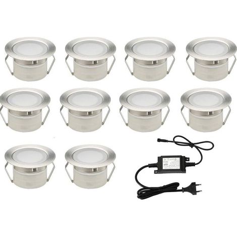 10x Lampe de Spot A LED pour Terrasse Enterré Plafonnier DC12V 1W IP67 Ø32mm Lampe Extérieur Déco Pour Chemin Escalier Piscine Lampe blanc chaud (1/4)