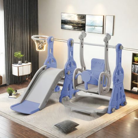 Scivolo per bambini, scivolo multifunzionale 4 in 1 per bambini, altalena con supporto per basket, scala di arrampicata, scivolo da giardino per interni ed esterni. (1/5)