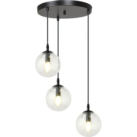 Sospensione 3 Luci Cosmo In Acciaio Nero Base Tonda E Sfere In Vetro Trasparente (1/5)
