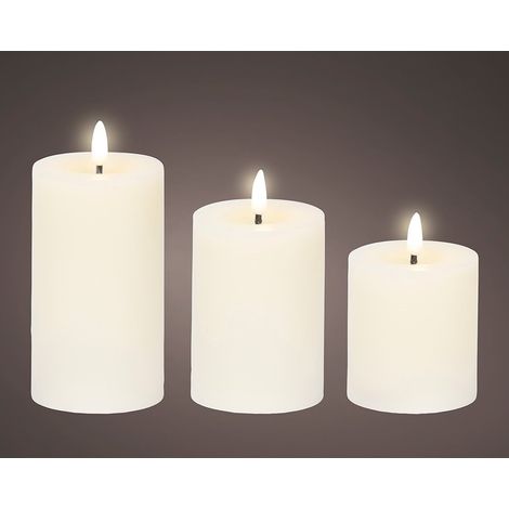 Vela de cera led color blanco ø7 cm con diferentes alturas, 3 uds (1/3)