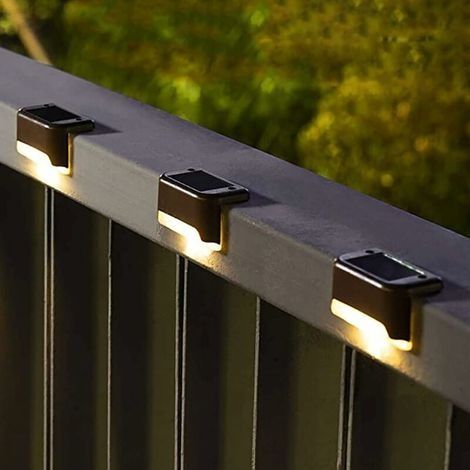 Paquet de 4 lampes solaires extérieures, lumières LED étanches pour escaliers extérieurs, marches, clôtures, cours, couleurs chaudes (1/5)