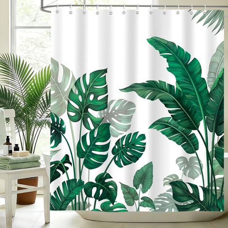 Rideau Douche Vert Foncé Monstera Feuilles de Palmier 180x200cm (1/5)