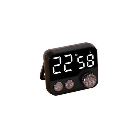 Minuteur de cuisine numérique avec grand écran LED, bouton rotatif, fixation magnétique et support de suspension, noir (1/5)